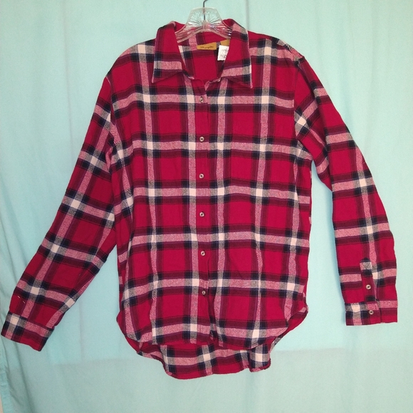 Wrangler red plaid flannel button-down shirt small western ranch - Picture 2 of 10